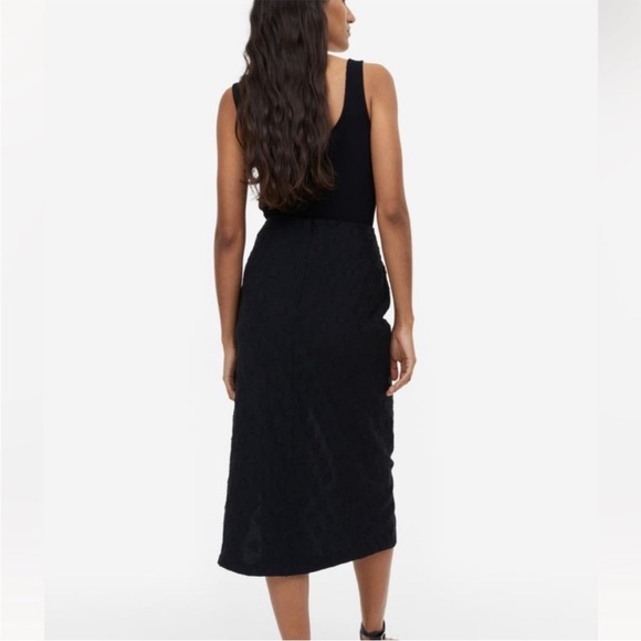 Knot Detail Linen Blend Black Midi Skirt with Slit H&M Size 8 - Picture 5 of 11